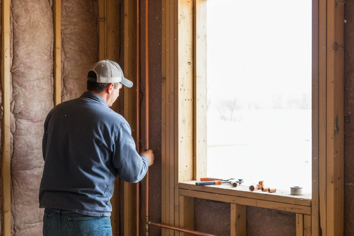 Licensed plumber running new copper supply lines in a Liberty home